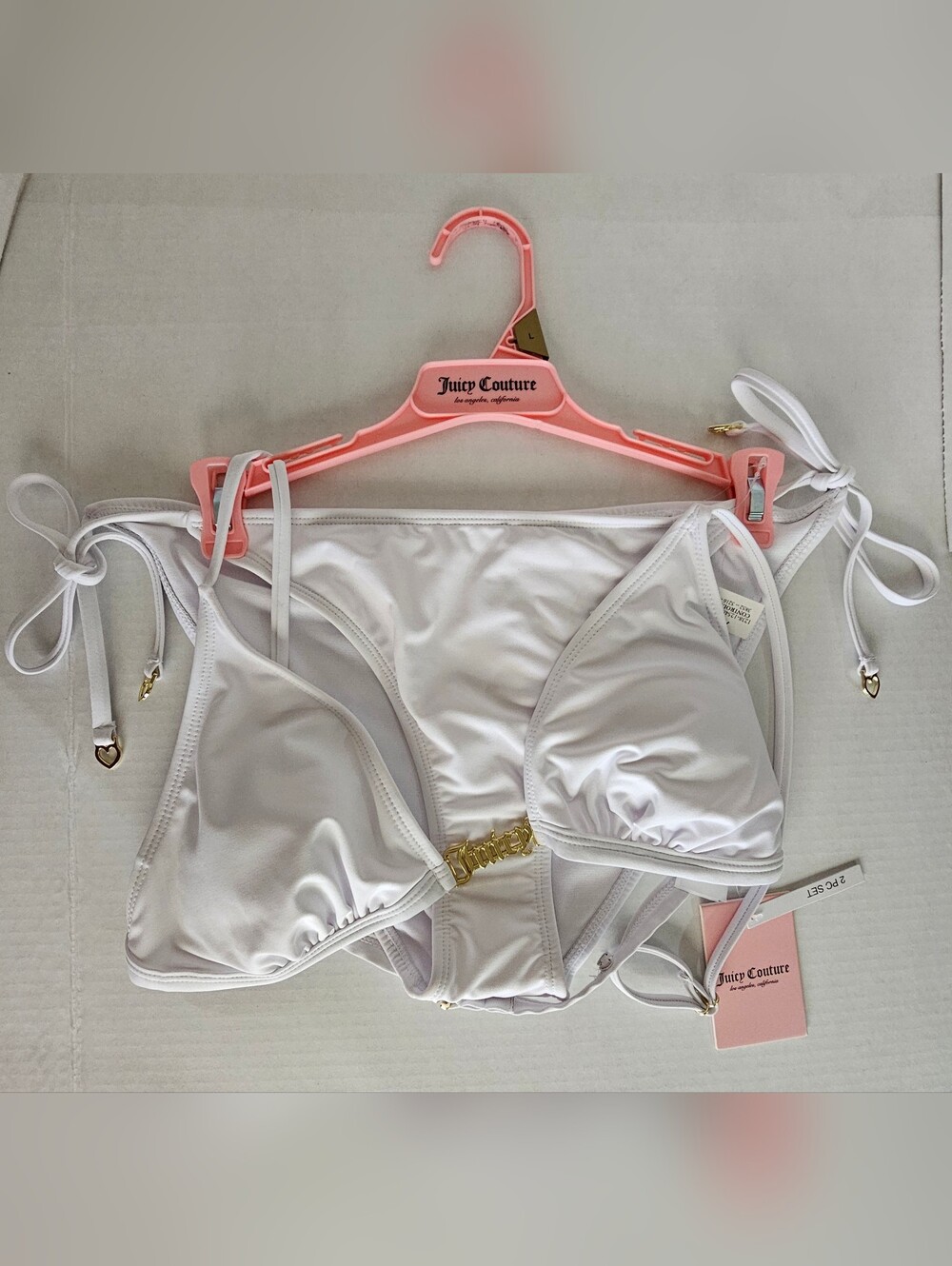 Juicy Couture White Triangle Bikini Set with Gold Accents